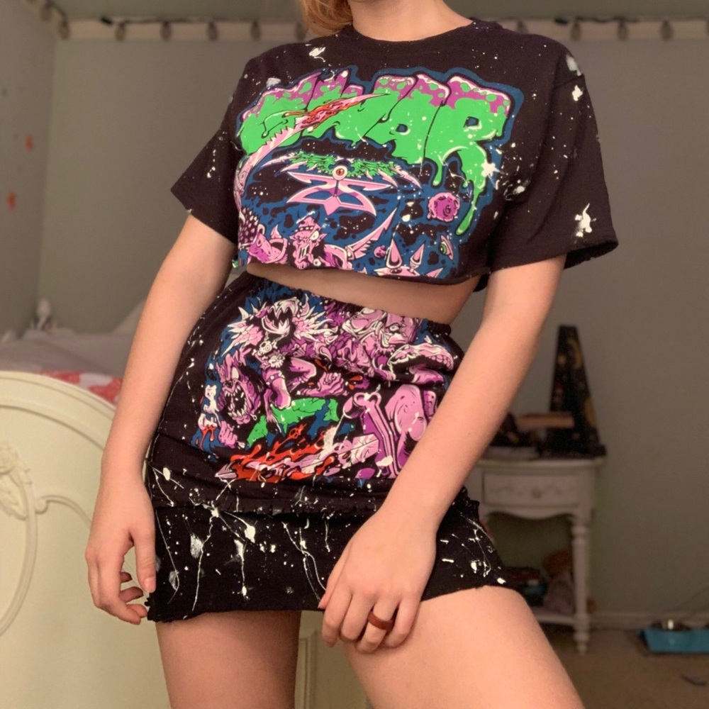 Hand sewn, two piece Gwar crop top and skirt